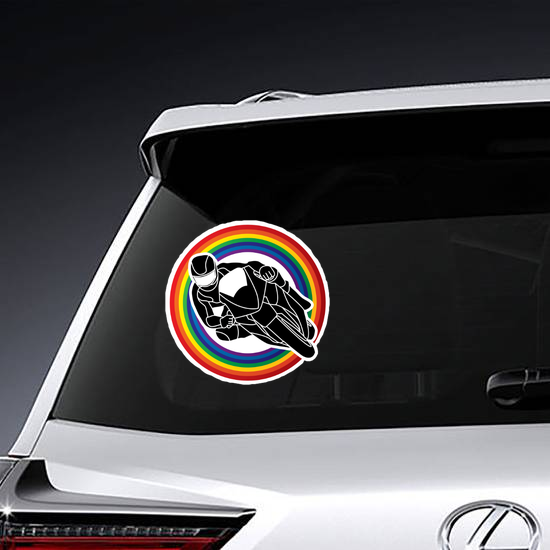 Motorcycle Racing Through Rainbow Sticker