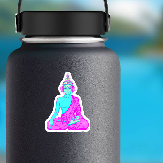 Neon Buddha Listening To The Music In Headphones Sticker