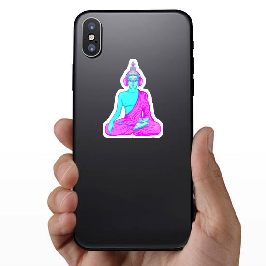 Neon Buddha Listening To The Music In Headphones Sticker