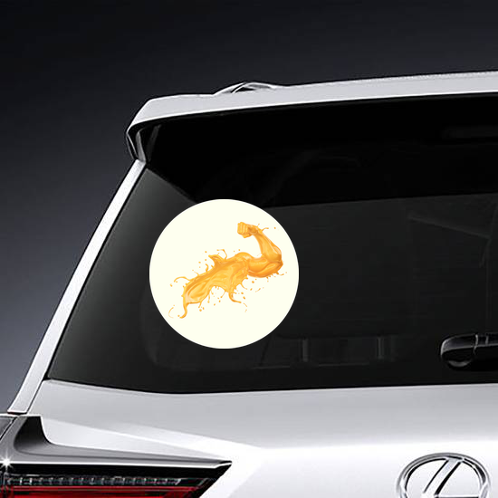 Orange Juice Splash In Form Of Arm Muscle Fitness Sticker