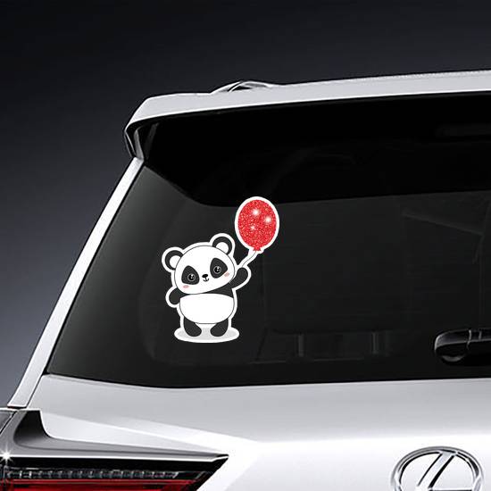 Panda Bear Holding Sparkling Red Balloon Sticker