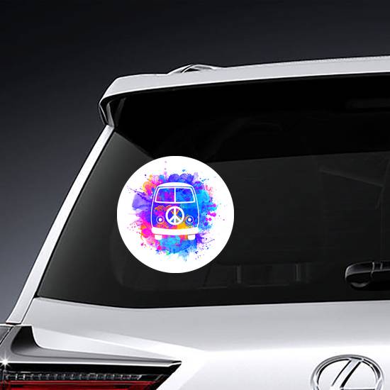 Peace and Love Watercolor Hippie Van Splatter Sticker example
