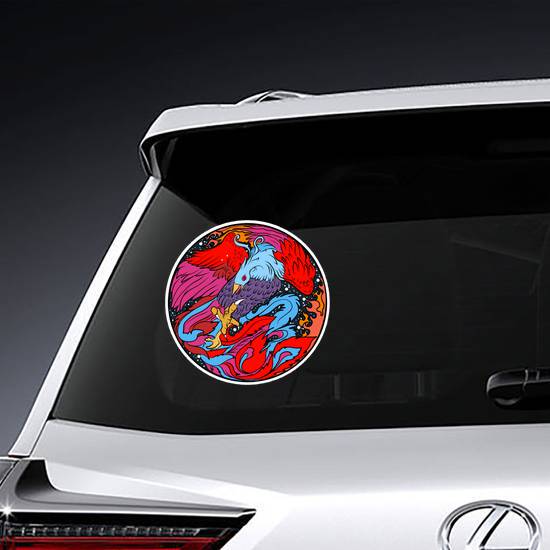 Phoenix Fire Bird In Colorful Circle Sticker