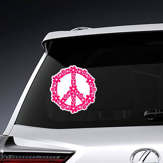 Pink Daisy Peace Sign Sticker example 