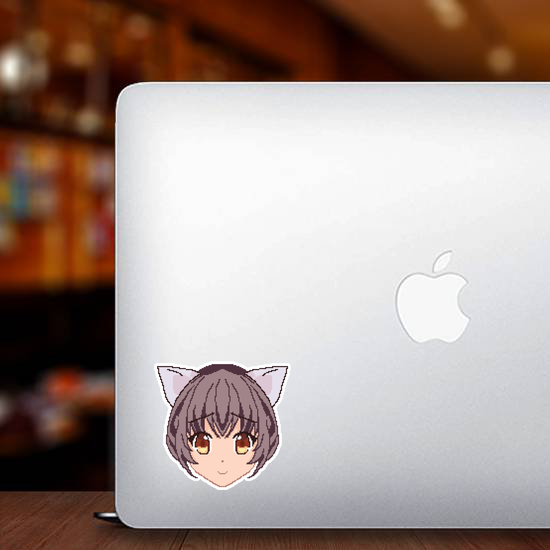 Pixel Art Anime Kawaii Girl Face Cat Ears Sticker