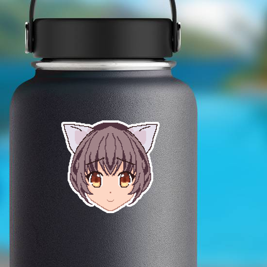 Pixel Art Anime Kawaii Girl Face Cat Ears Sticker
