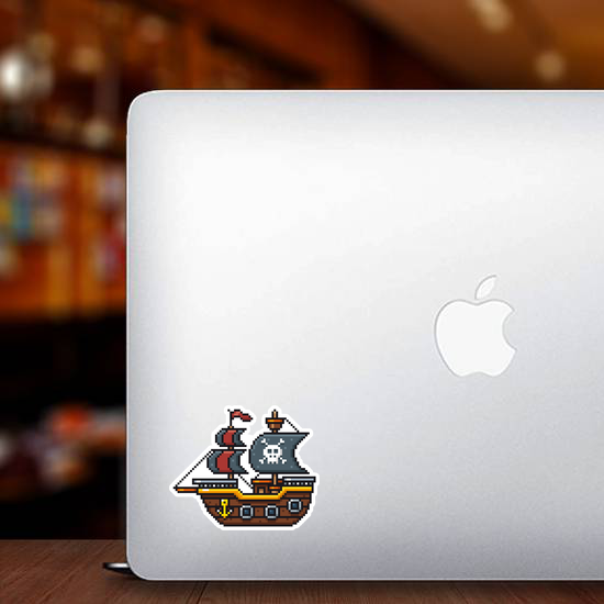 Pixel Art Cartoon Pirate Ship Sticker