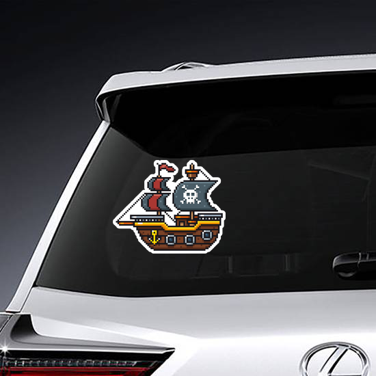 Pixel Art Cartoon Pirate Ship Sticker