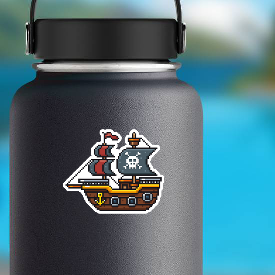 Pixel Art Cartoon Pirate Ship Sticker