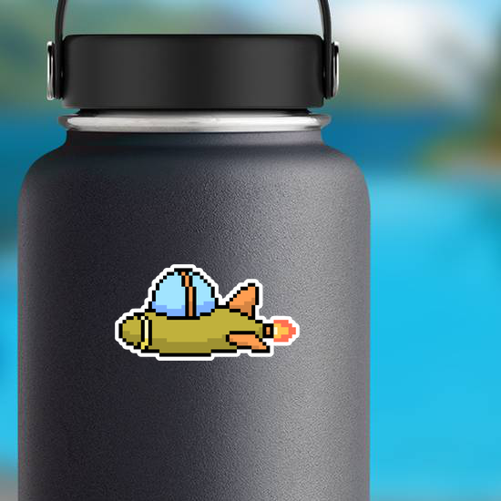 Pixel Art Cartoon Spaceship Sticker