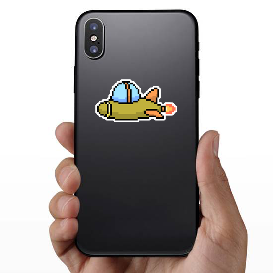 Pixel Art Cartoon Spaceship Sticker