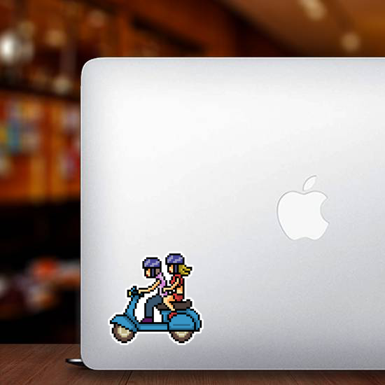 Pixel Art Couple Riding Scooter Sticker