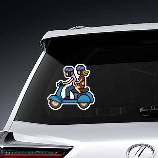 Pixel Art Couple Riding Scooter Sticker