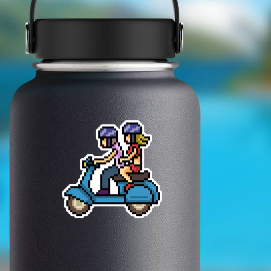 Pixel Art Couple Riding Scooter Sticker