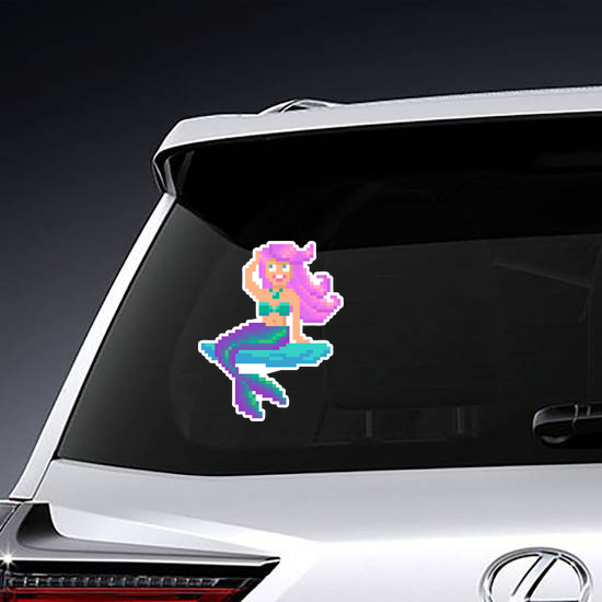 Pixel Art Mermaid On Stone Sticker
