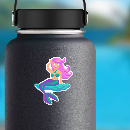 Pixel Art Mermaid On Stone Sticker