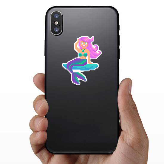 Pixel Art Mermaid On Stone Sticker