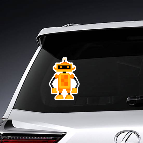 Pixel Art Orange Robot Sticker