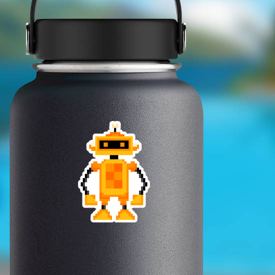 Pixel Art Orange Robot Sticker