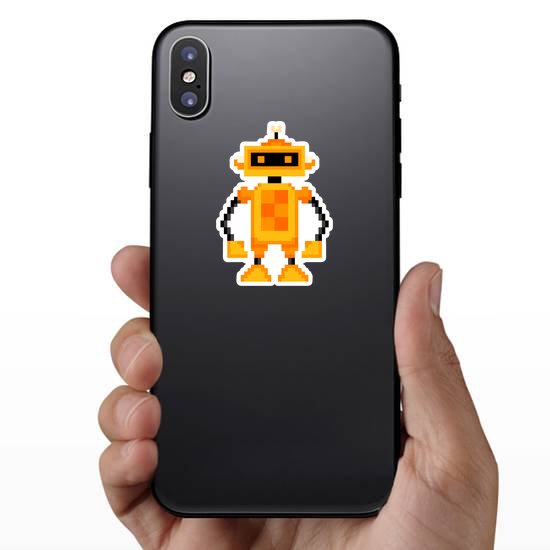 Pixel Art Orange Robot Sticker