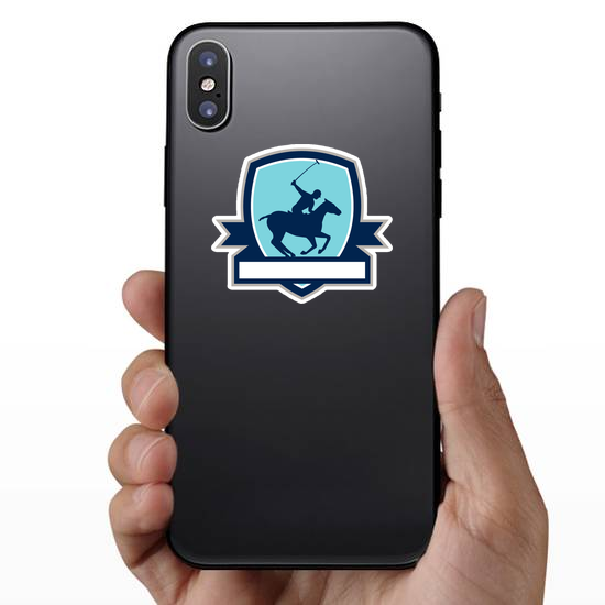Polo Player Riding Horse Shield Crest Sticker