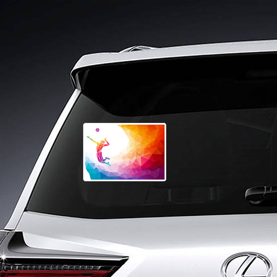 Rainbow Polygon Soaring Volleyball Player Sticker
