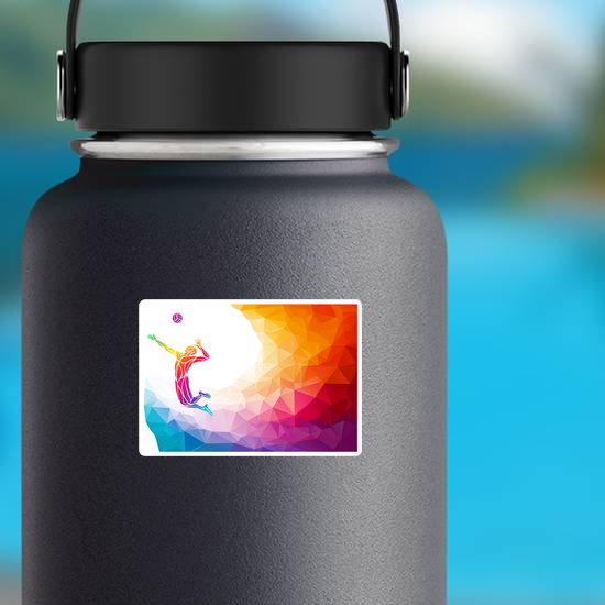 Rainbow Polygon Soaring Volleyball Player Sticker