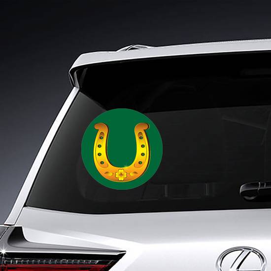 Realistic Gold Horseshoe With Four-leaf Clover Sticker example