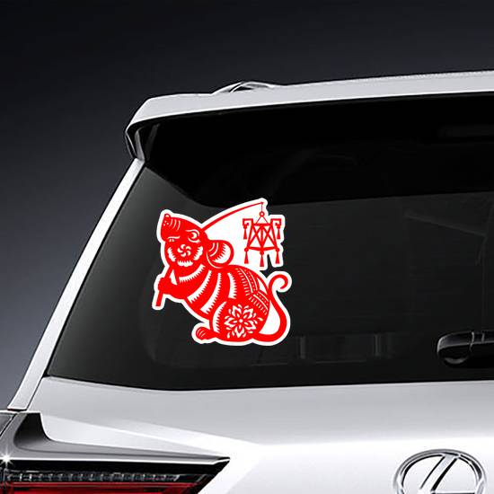 Red Paper Cut Rat Zodiac Sticker