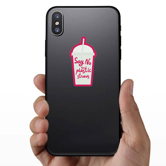 Say No To Plastic Straws On Cup Pink Sticker