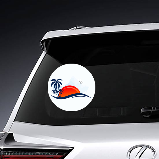 Sea Waves, Beach, and Trees Sticker