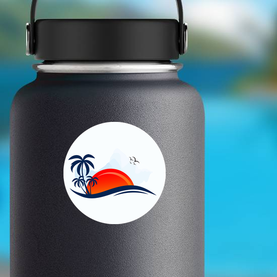 Sea Waves, Beach, and Trees Sticker