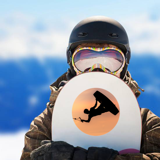 Silhouette Wakeboarder Making Tricks On Sunset Sticker