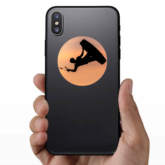 Silhouette Wakeboarder Making Tricks On Sunset Sticker