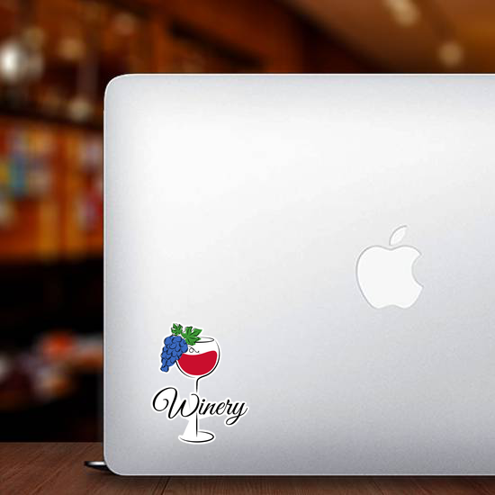 Simple Winery With Glass Of Red Wine And Grapes Sticker