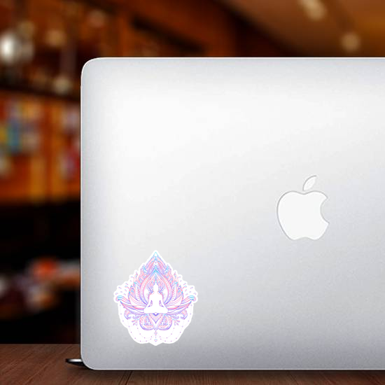 Sitting Buddha Silhouette Over Ornamental Lotus Flower Sticker