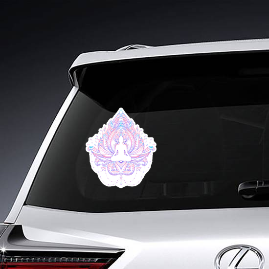 Sitting Buddha Silhouette Over Ornamental Lotus Flower Sticker