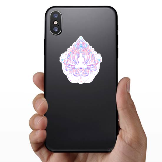 Sitting Buddha Silhouette Over Ornamental Lotus Flower Sticker