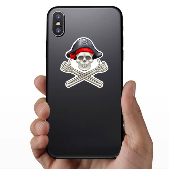 Skull And Crossbones Thumbs Up Pirate Sticker