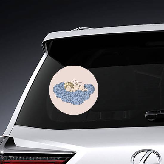Sleeping Angel On Cloud Circle Sticker