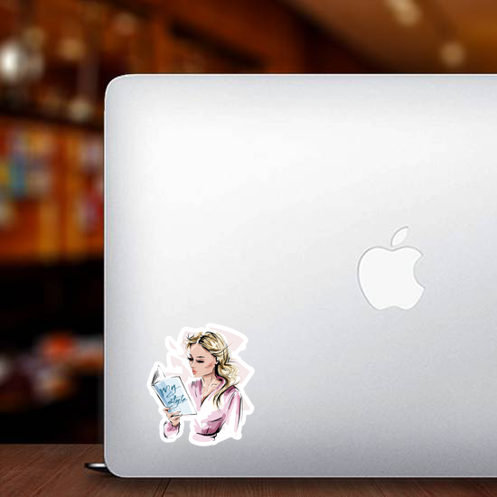 Stylish Blonde Hair Girl Reading A Book Sticker