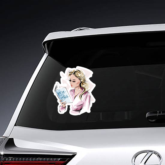 Stylish Blonde Hair Girl Reading A Book Sticker
