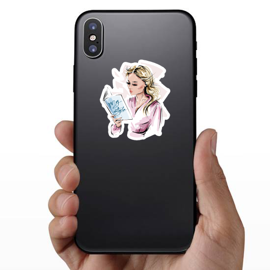 Stylish Blonde Hair Girl Reading A Book Sticker