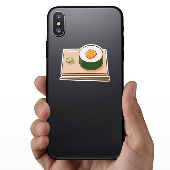 Sushi Roll On Plate With Chopsticks Sticker