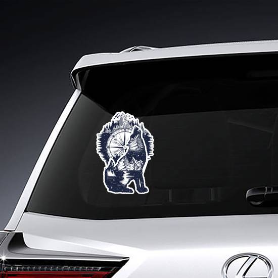 Tribal Wolf And Mountains Double Exposure Sticker example