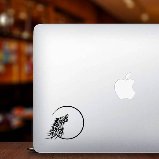 Tribal Wolf Howling At Moon Sticker