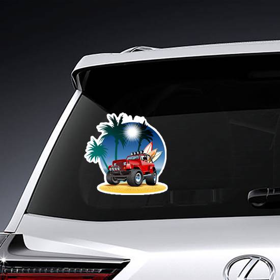 Vector Cartoon 4x4 Car On Beach Sticker