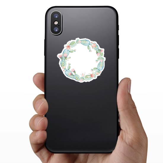 Watercolor Cactus Flowers Circle Border Sticker