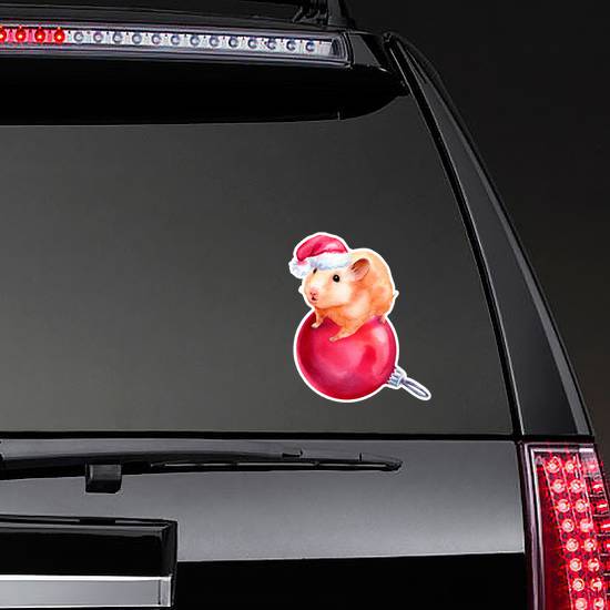 Watercolor Cute Hamster With Christmas Ball Sticker