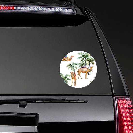 Watercolor Pattern, Camel With Palm Trees Sticker
